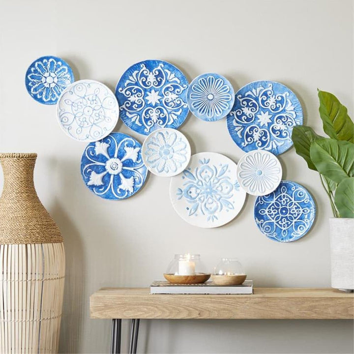 46 X 23 Hand-painted Multicolor Circles Metal Wall Art Blue Off/White French