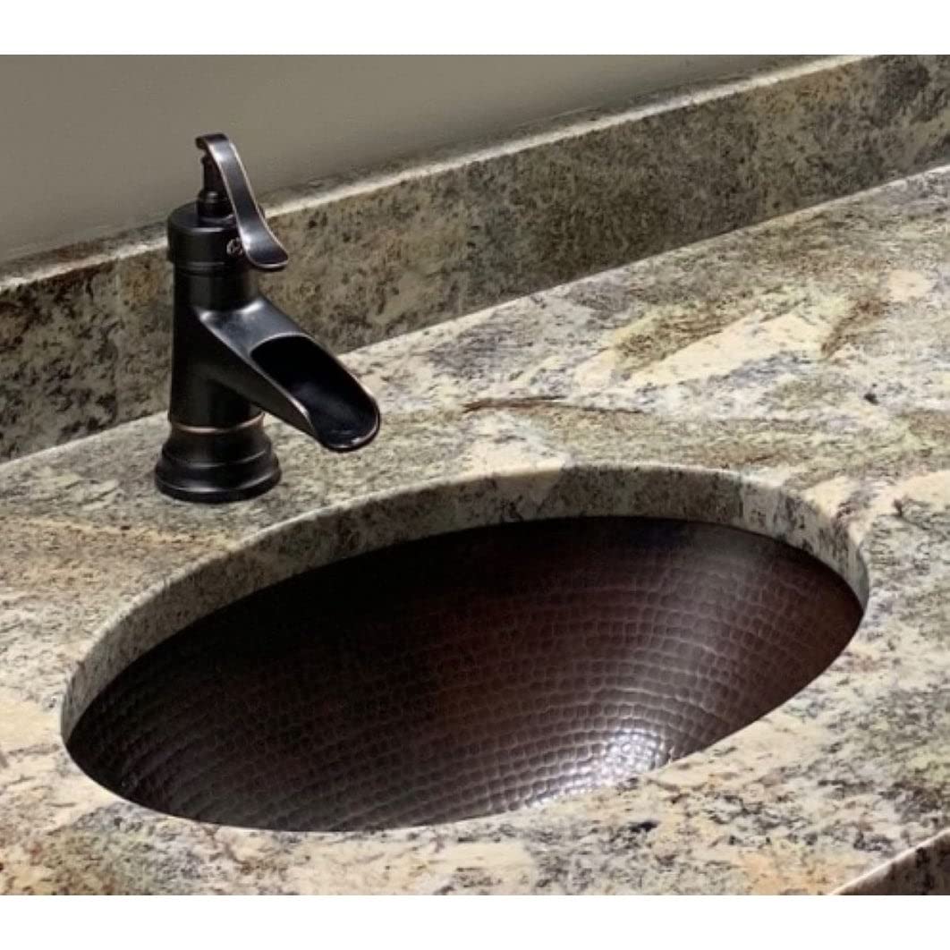 19" Rustic Farmhouse Oval Copper Bathroom Sink X 14" 5" Black Brown Multi - Diamond Home USA