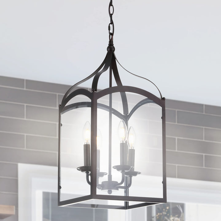 JONATHAN Y JYL7403A Ruth 11" 4-Light Traditional Classic Lantern Metal/Glass LED Clear/Oil Rubbed Bronze