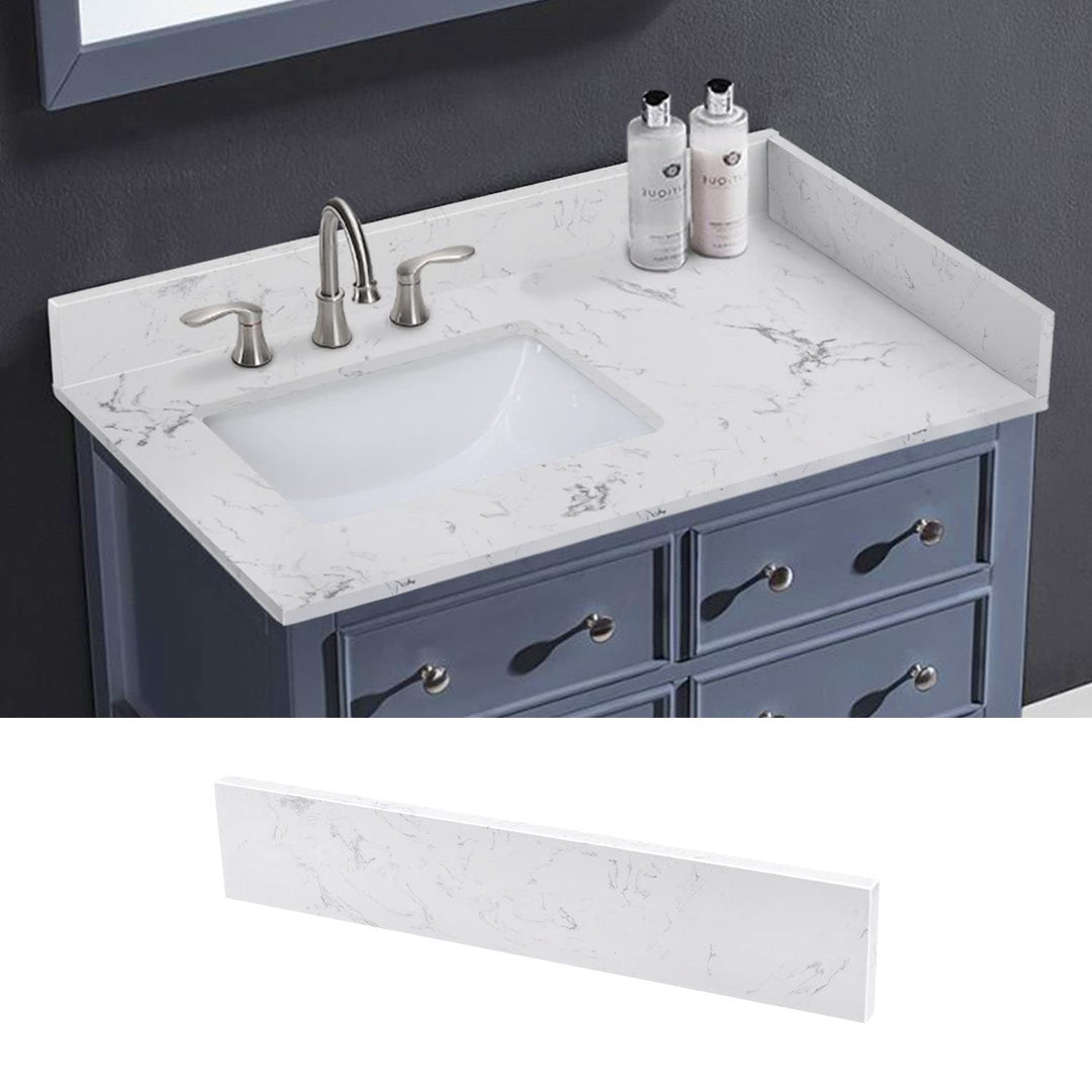 21 in. Engineered Marble Side Splash for Cabinet Vanity White Modern