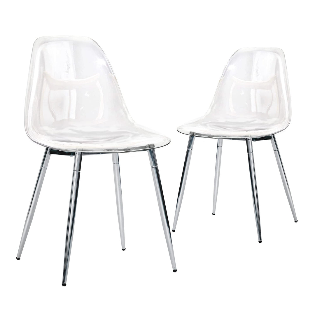 CangLong Kitchen Modern Dining Desk Side Chair with Metal Legs Set of 2 Clear