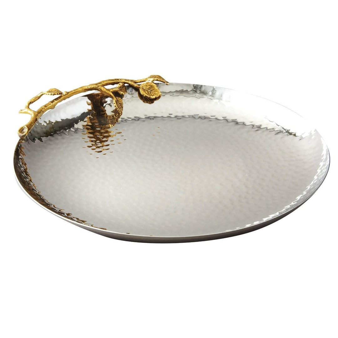 Golden Vine Hammered 10.75-inch Round Tray Gold Silver Metal Stainless Steel 1