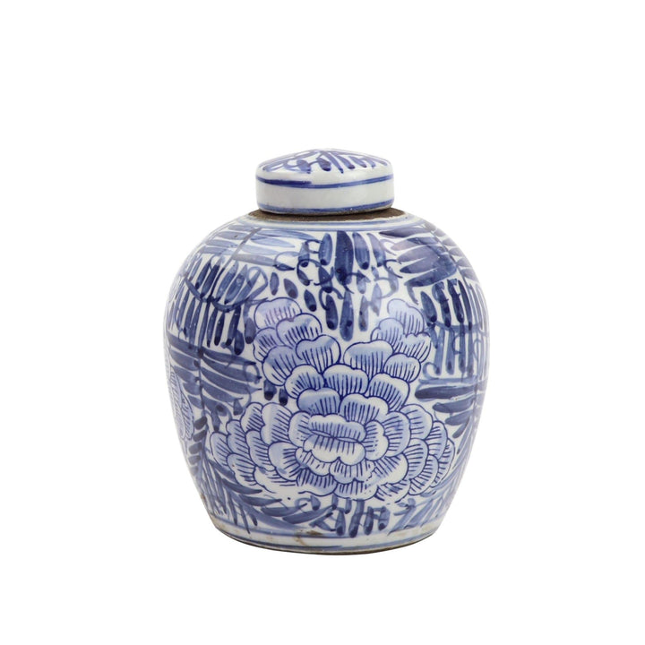 Tiny Lid Mini Jar Blue Blooming Flower Porcelain