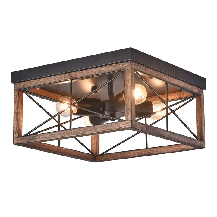 Rustic Farmhouse Cage Shape Ceiling Light Black and Brown 4-Light Geometric