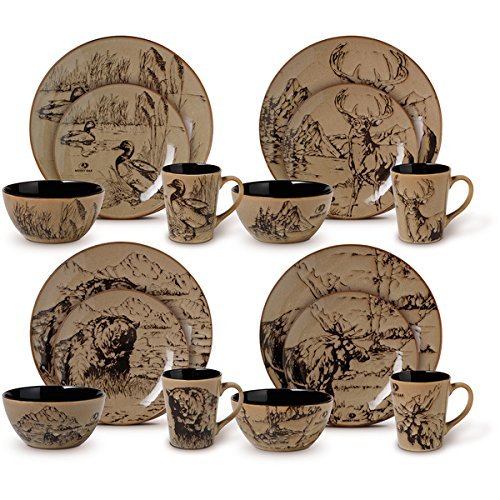 16-Piece Country Style Assorted Round Dinnerware Set Black/Brown