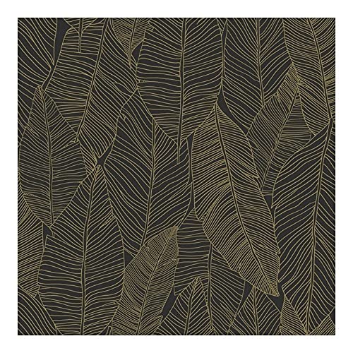 Black Gold Inked Leaves Wallpaper 20.9 X Nature Modern Contemporary Wildlife