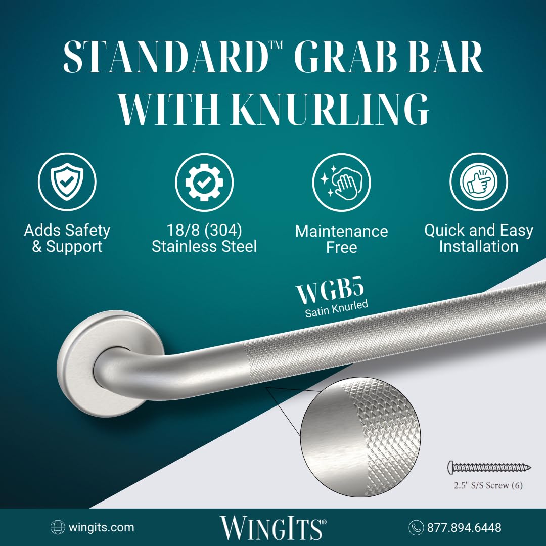 WingIts WGB5SSKN18 STANDARD Grab Bar Diamond Knurled Grip Concealed Mount