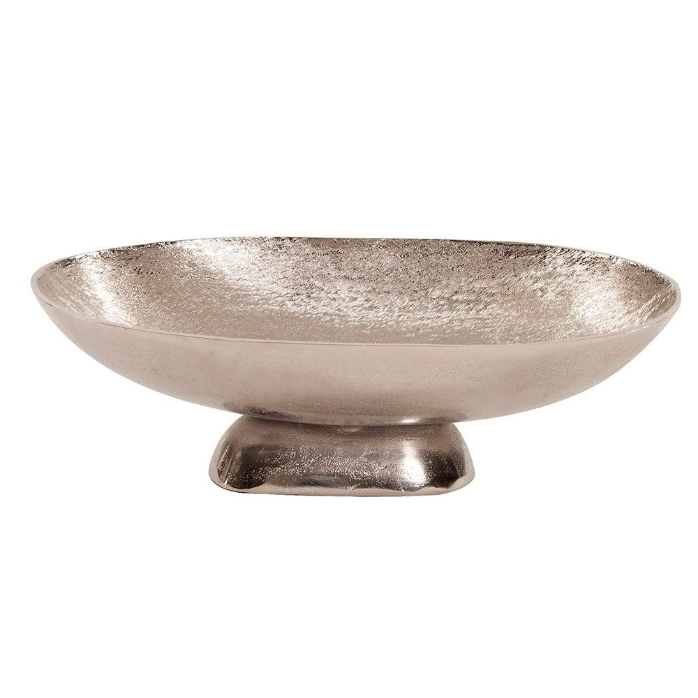 Textured Footed Bowl In Bright Silver Large Aluminum