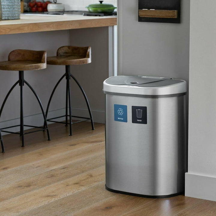 Motion Sensor 18-gal Stainless Steel Dual Unit Trash Can Multi Color Silver