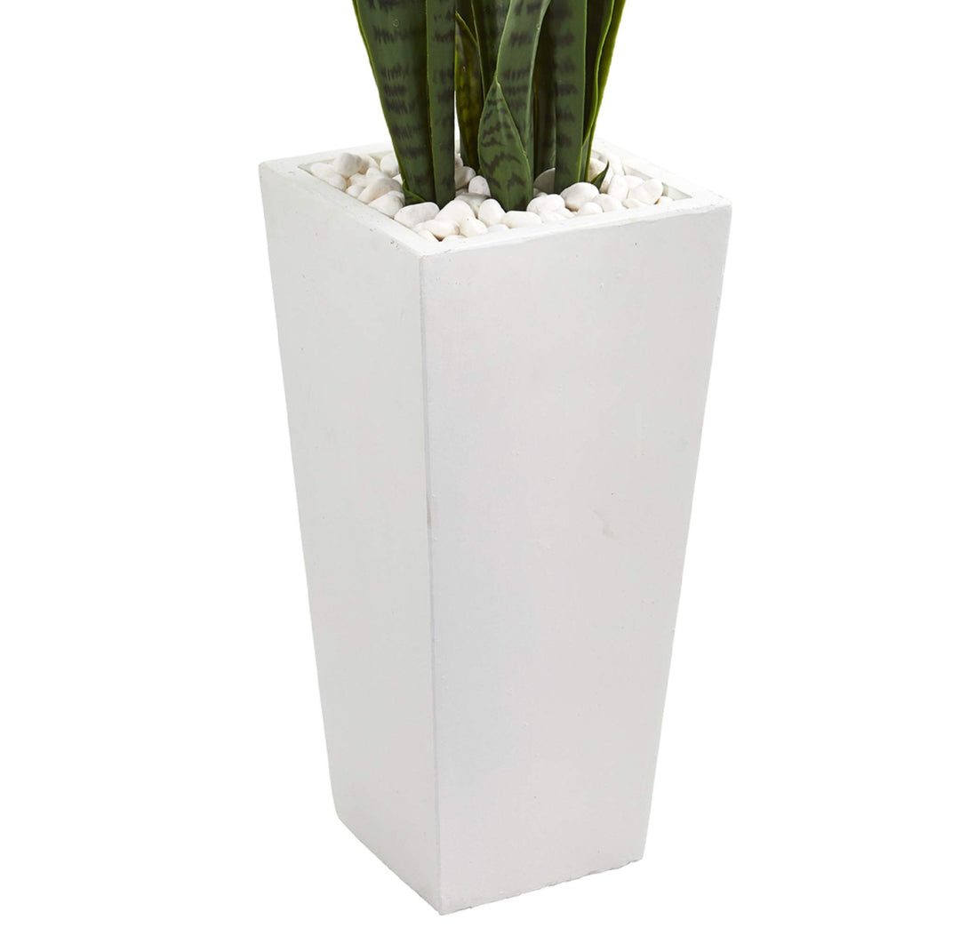 Nearly Natural 4’ Sansevieria Artificial White Tower Planter Silk Plants Green