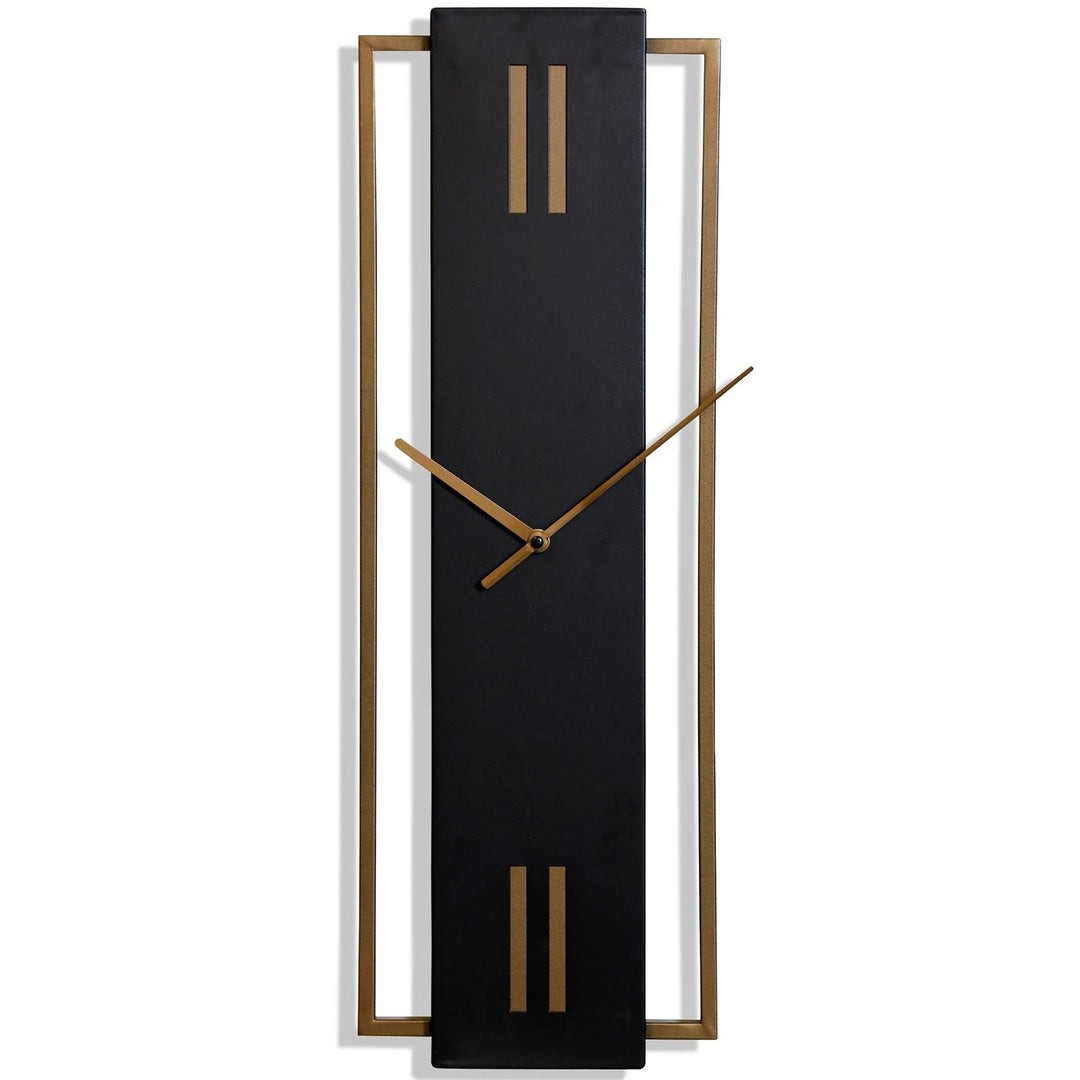 Slim Time Mid-Century Metal Wall Clock Black Gold Mid-Century Modern Rectangular