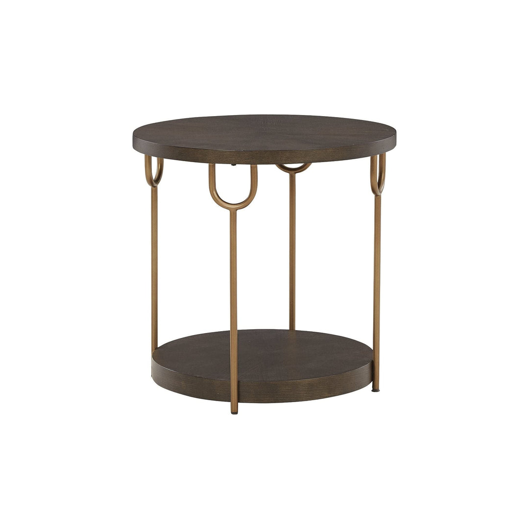 Dark Brown/Gold Finish Round End Table 24" w X 24" d 24" h Brown Modern