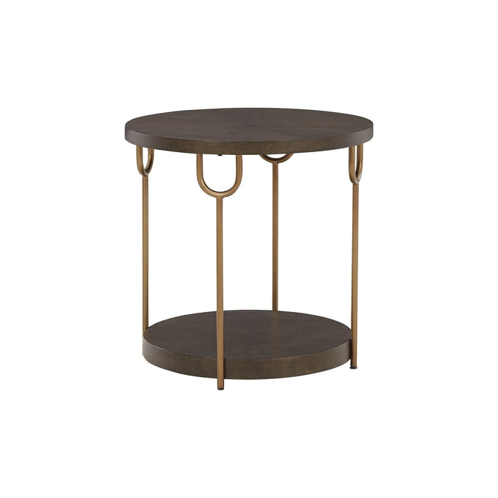 Dark Brown/Gold Finish Round End Table 24" w X 24" d 24" h Brown Modern