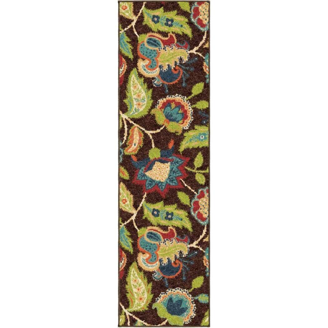 2'3 x 8' Indoor Outdoor Brown Floral Multi Color Summer Runner Rug Polypropylene