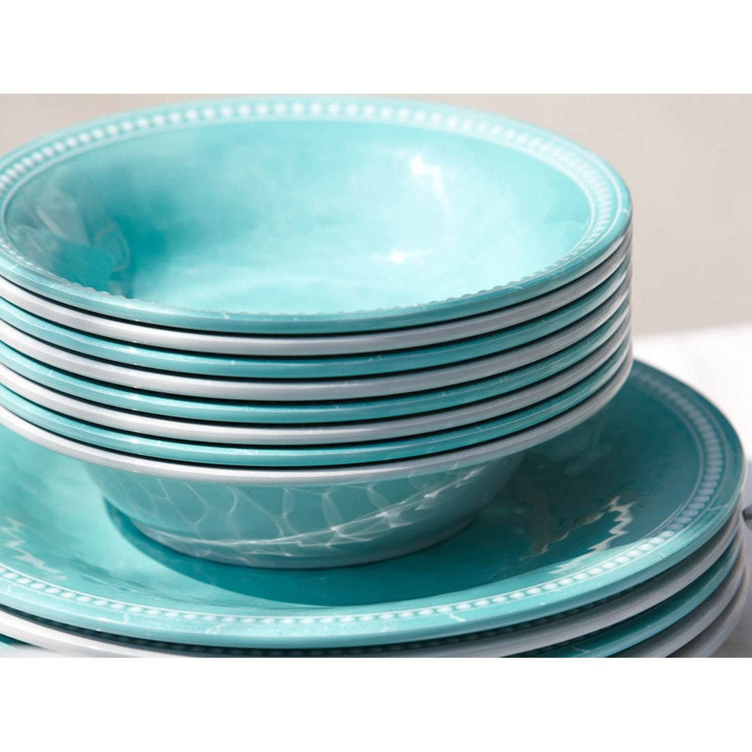 Aqua Dinner Plate Set Of 6 Turquoise Solid Casual Round Dishwasher Safe - Diamond Home USA