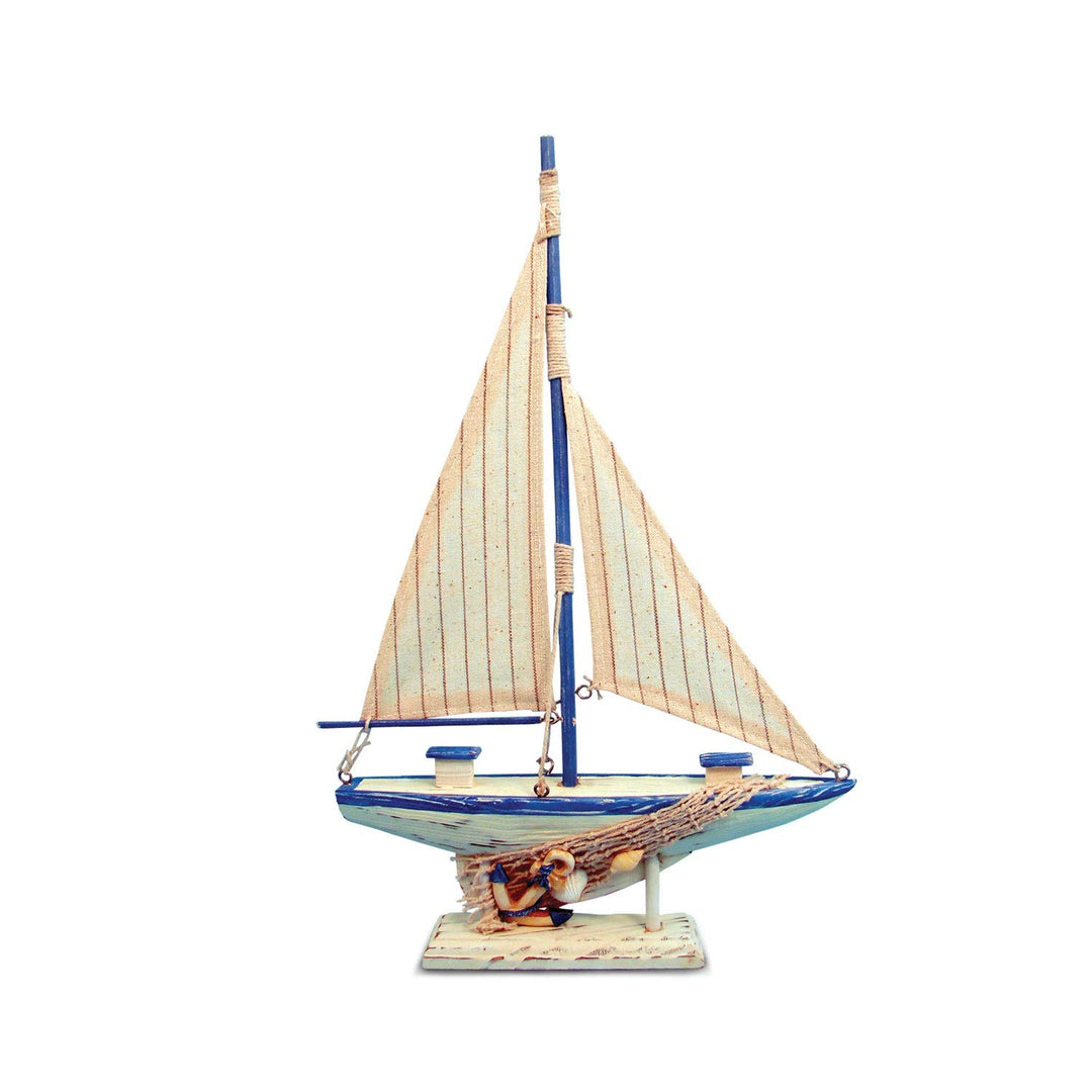 Nautical Decor Collection Cool Blue Plastic Sailboat Figurine Multi Color