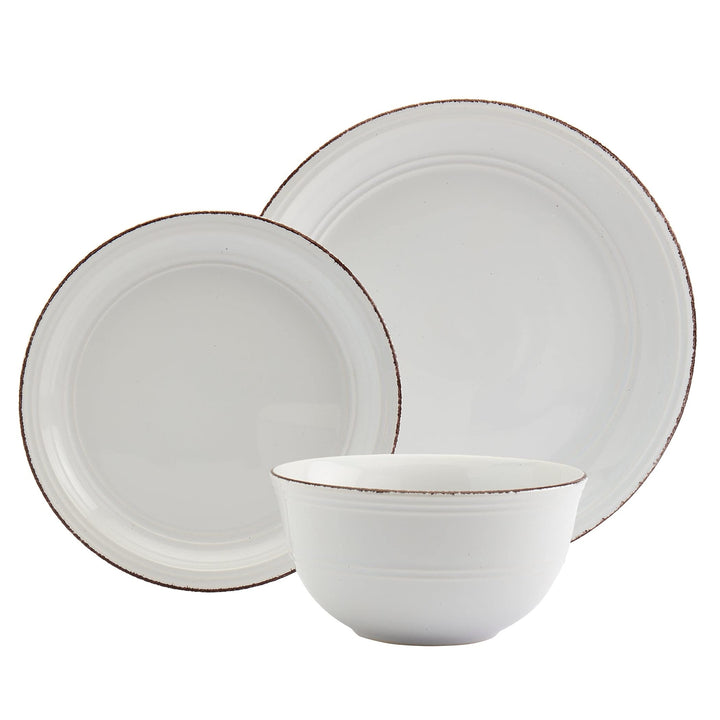 Tabletops Gallery 12pc White Farmhouse Dinnerware Set Solid Round Ceramic 12