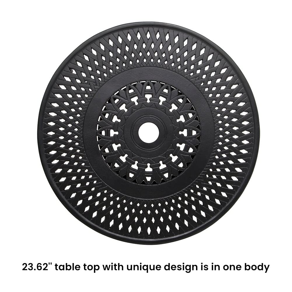 Cast Patio Side Table Outdoor Round with Umbrella Hole 23.62" Dia. X 17.72" H