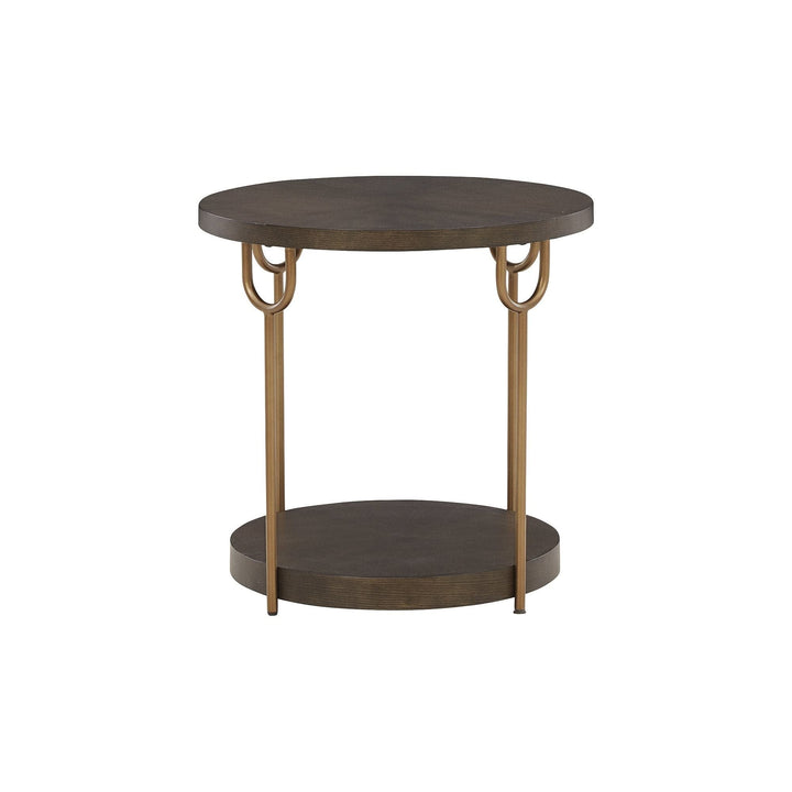 Dark Brown/Gold Finish Round End Table 24" w X 24" d 24" h Brown Modern