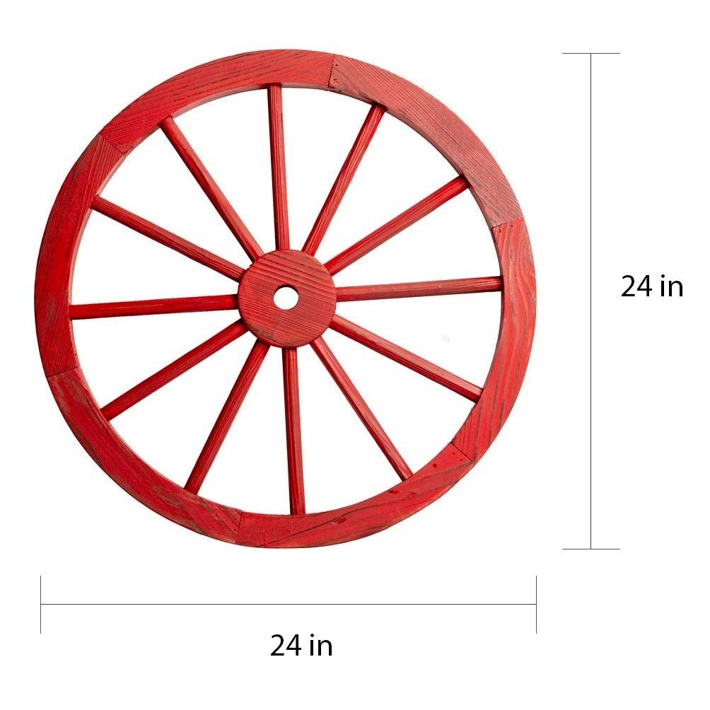 Wooden Wagon Wheel with Antique Red Finish (Set of 2) Farmhouse Wood