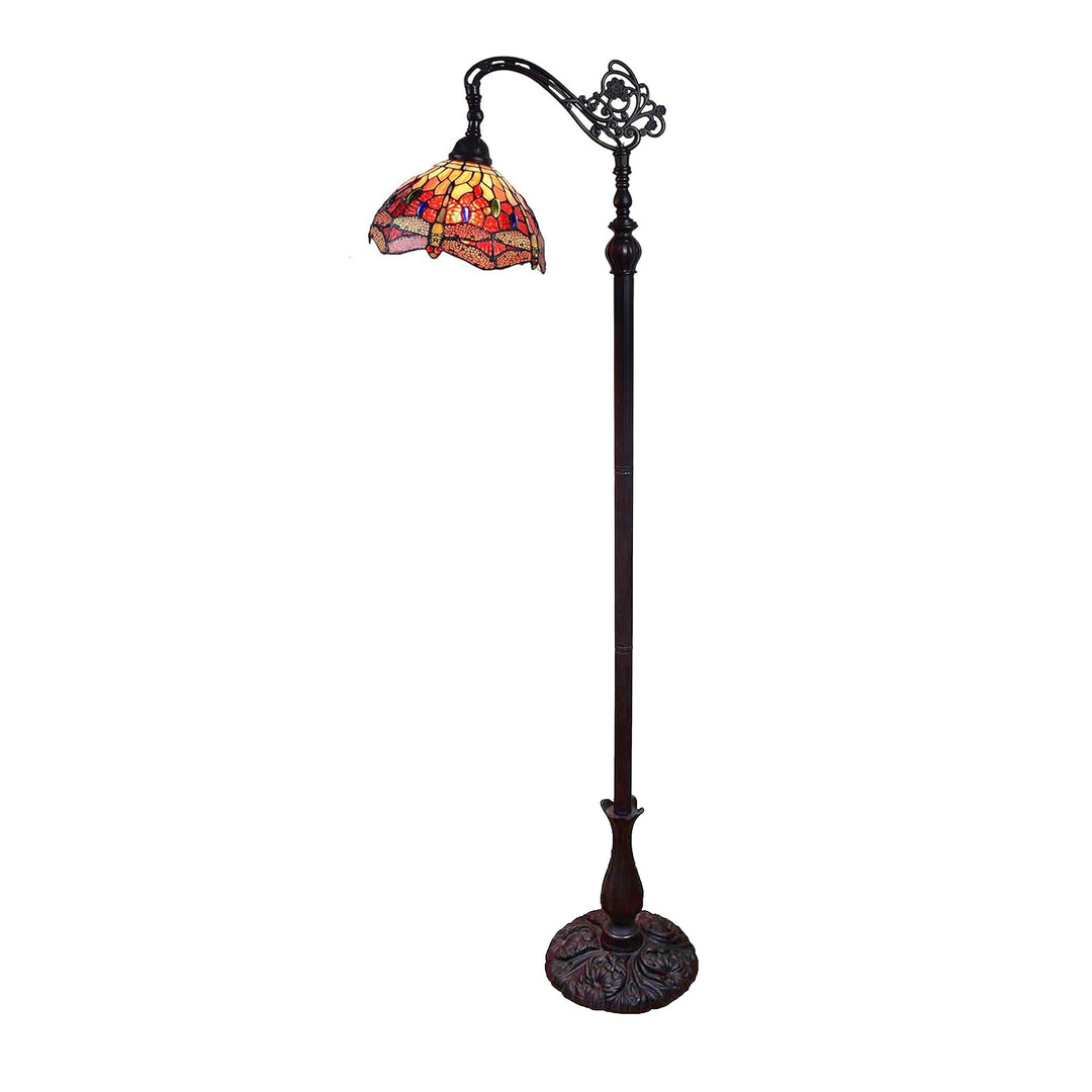 Amora Tiffany Style Floor Lamp Arched Adjustable 62" Tall Stained Glass Red