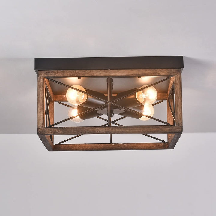 Rustic Farmhouse Cage Shape Ceiling Light Black and Brown 4-Light Geometric