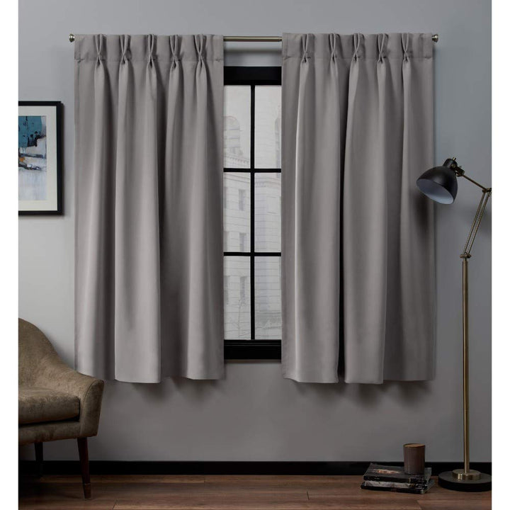 Exclusive Home Sateen Twill Woven Room Darkening Blackout Pinch Pleat/Hidden Tab 52X63 - veridian grey