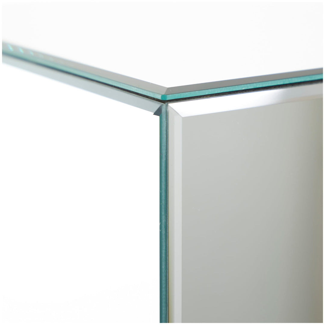 Silver Glass Mirrored Pedestal Table Glam