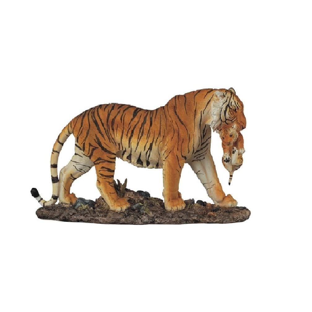 11 inch w Orange Bengal Tiger Mother Carrying Cub Wild Cat l Figurine