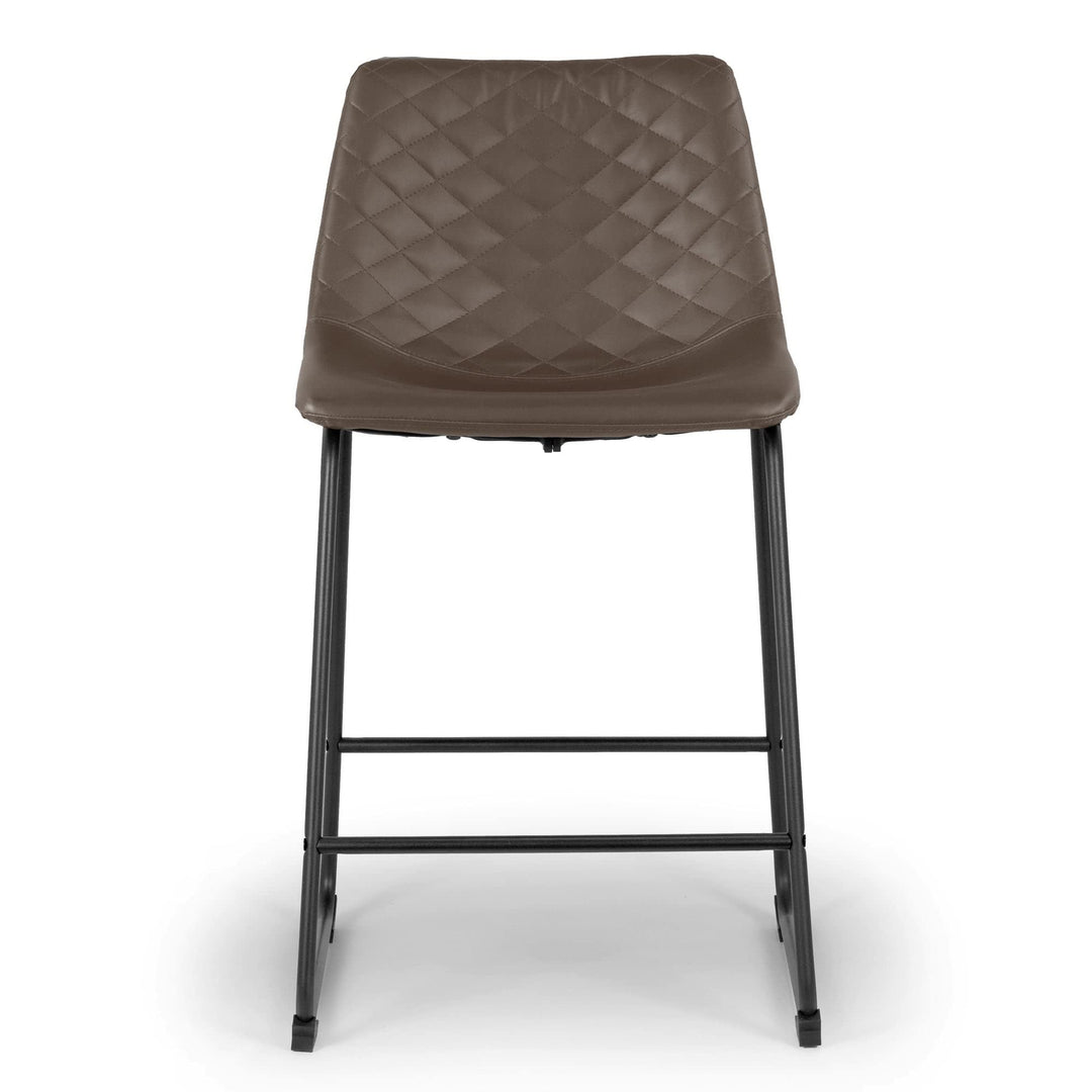 Set of 2 Ave Iron Frame Brown Leather Counter Stool W' Stitching Modern