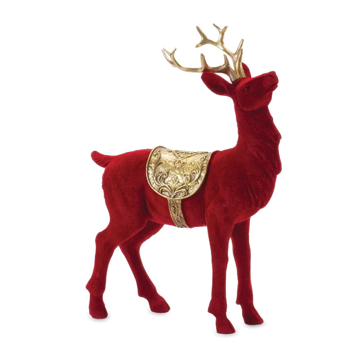 Flocked Deer Figurines (Set of 2) Red Resin