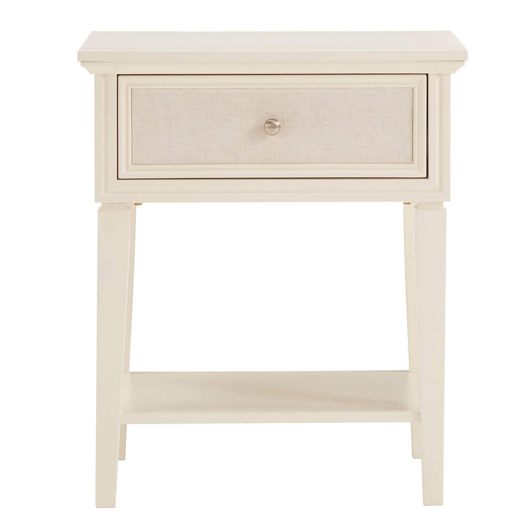 White Finish Beige Linen Drawer Face 1-Drawer Nightstand Americana raditional