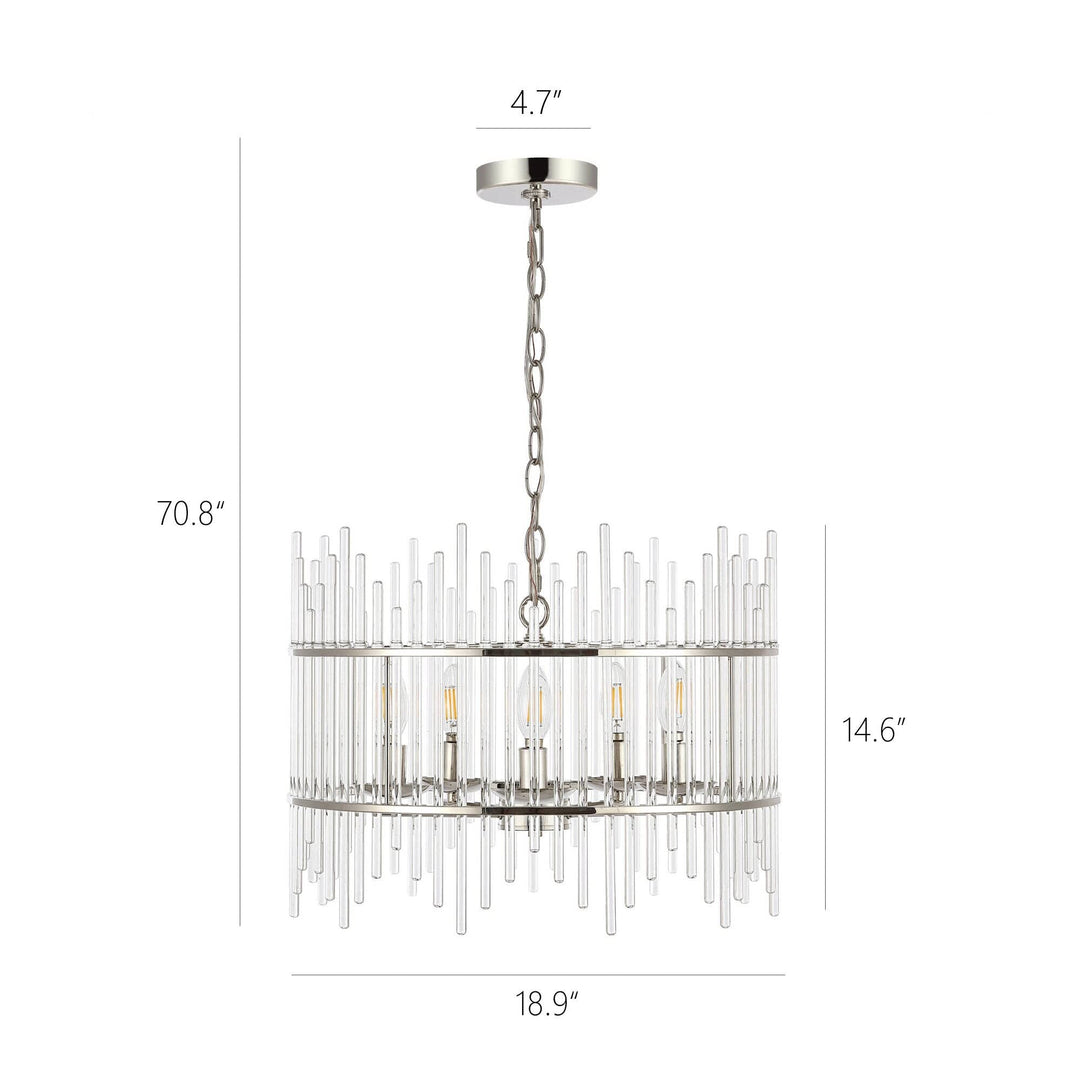 Mordern Glass Rod Chandelier with 5 Light Silver Modern Contemporary Metal