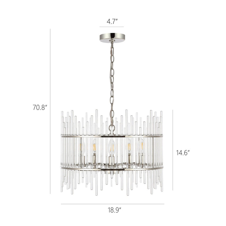 Mordern Glass Rod Chandelier with 5 Light Silver Modern Contemporary Metal