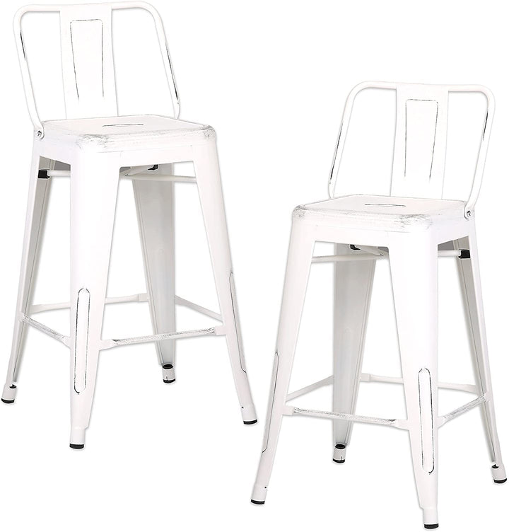 AC Pacific Modern Industrial Metal Bar Stools with Low Back Matte Finish and White