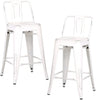 AC Pacific Modern Industrial Metal Bar Stools with Low Back Matte Finish and White