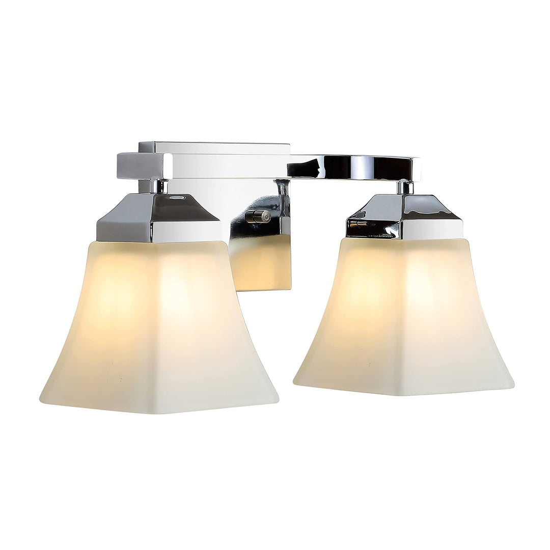 JONATHAN Y JYL7523B Staunton 15" 2-ght Iron/Glass Modern Cottage LED Vanity 2 Light - Chrome