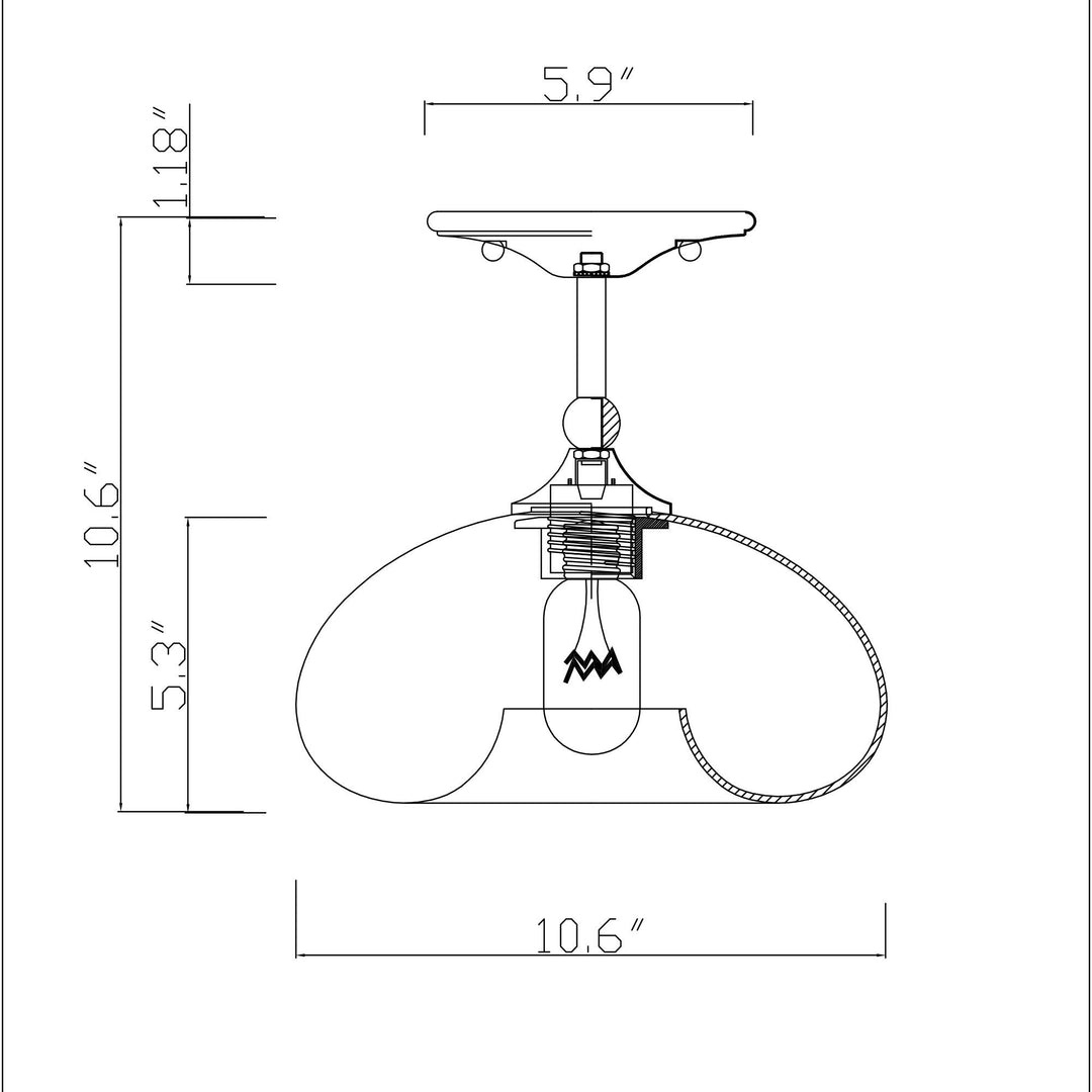 Matte Satin Nickel 1-Light Metal Glass Bowl Shade Semi-Flush Mount Grey Modern