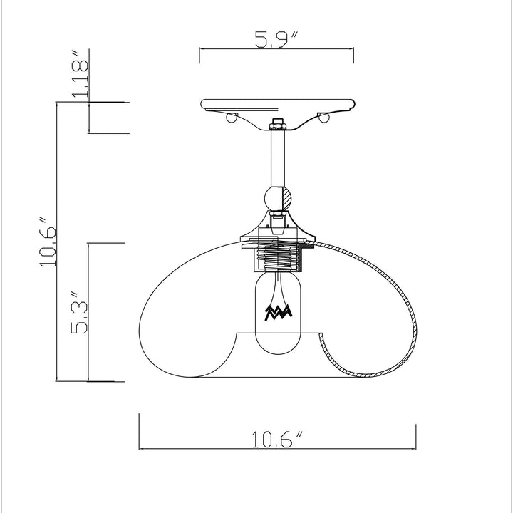 Matte Satin Nickel 1-Light Metal Glass Bowl Shade Semi-Flush Mount Grey Modern