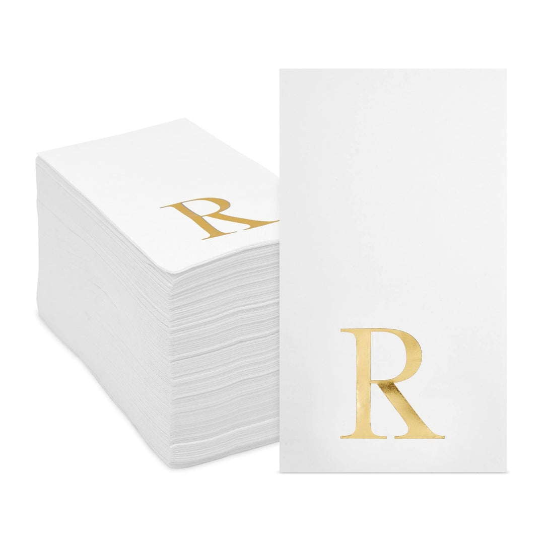 Pack Gold Foil Initial Letter R White Monogrammed Paper Napkins For Wedding