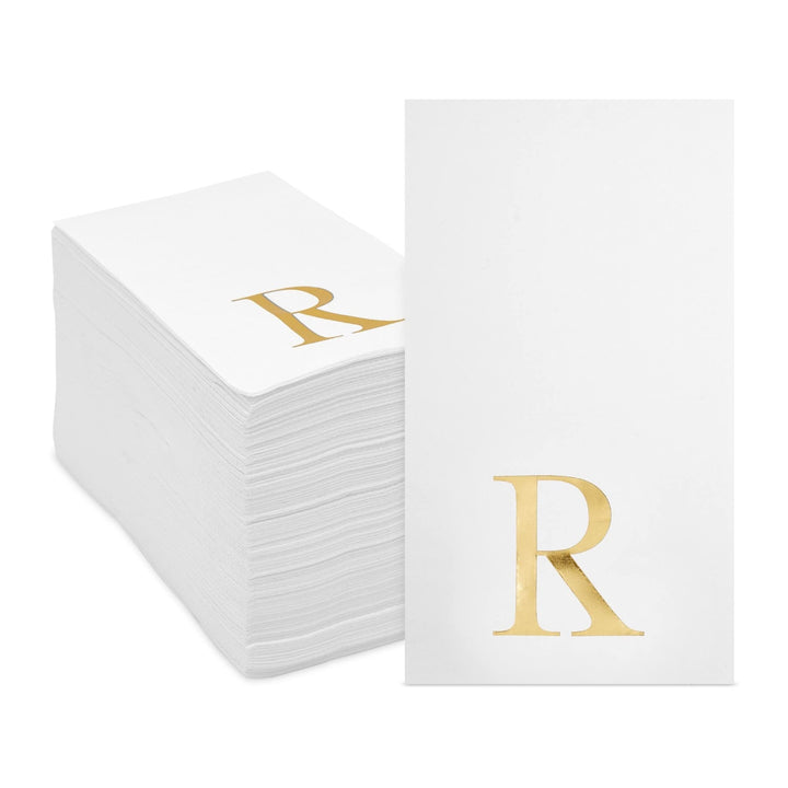 Pack Gold Foil Initial Letter R White Monogrammed Paper Napkins For Wedding