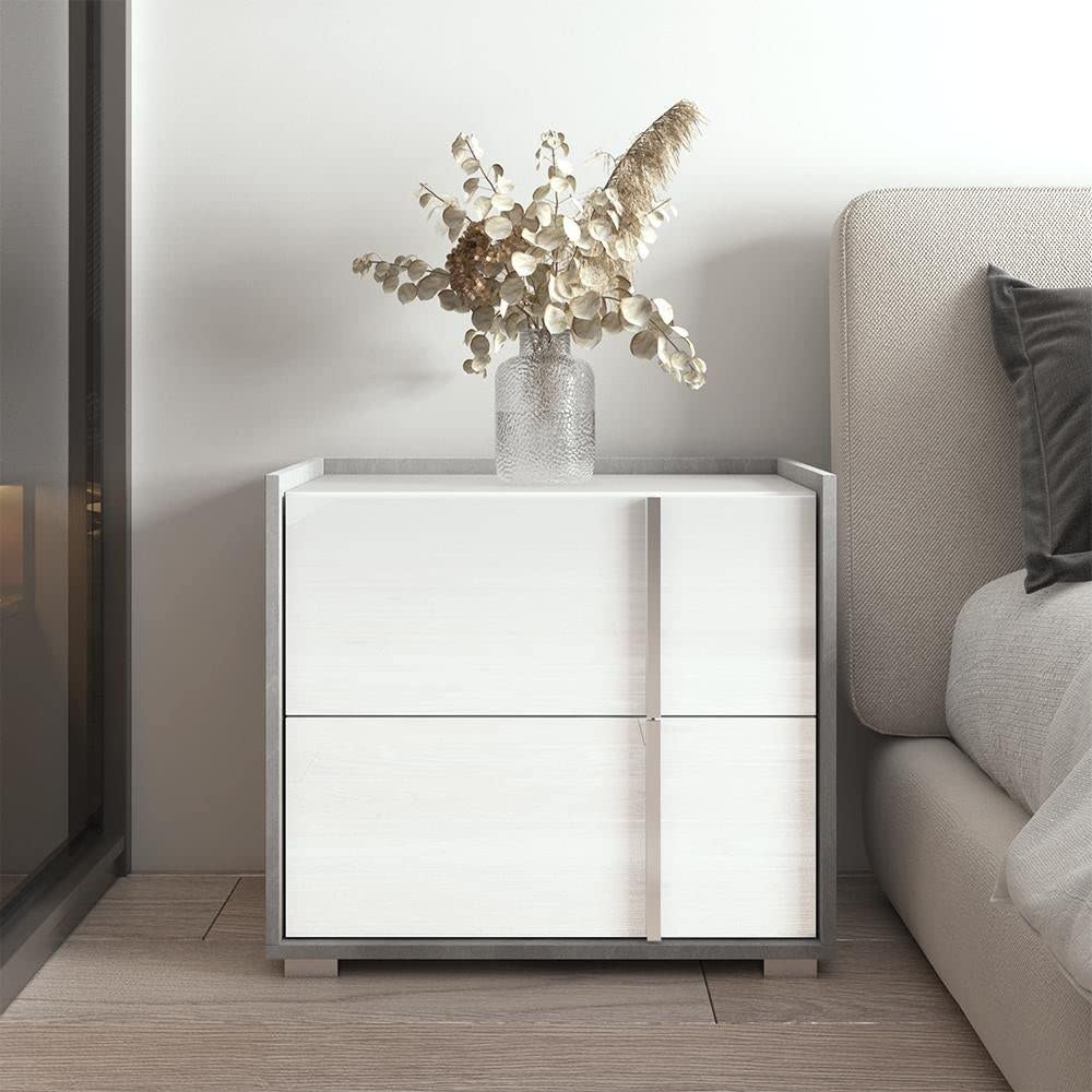 Sky 25" Nightstand White Mid-Century Modern Contemporary MDF Glossy Matte