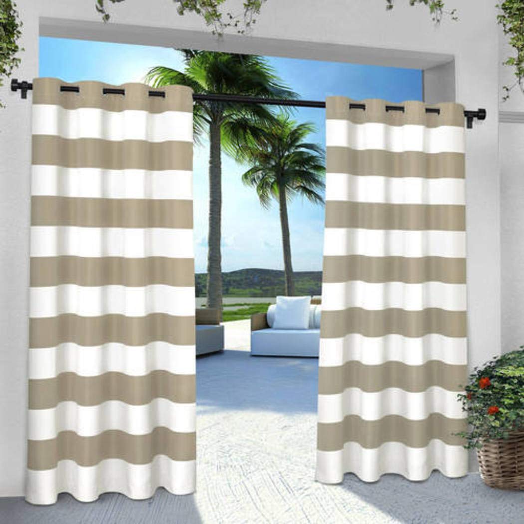 2 Piece 84 Inch Outdoor Taupe Stripe Gazebo Curtain Dark Brown Striped taupe - 84 Inches - 54X84