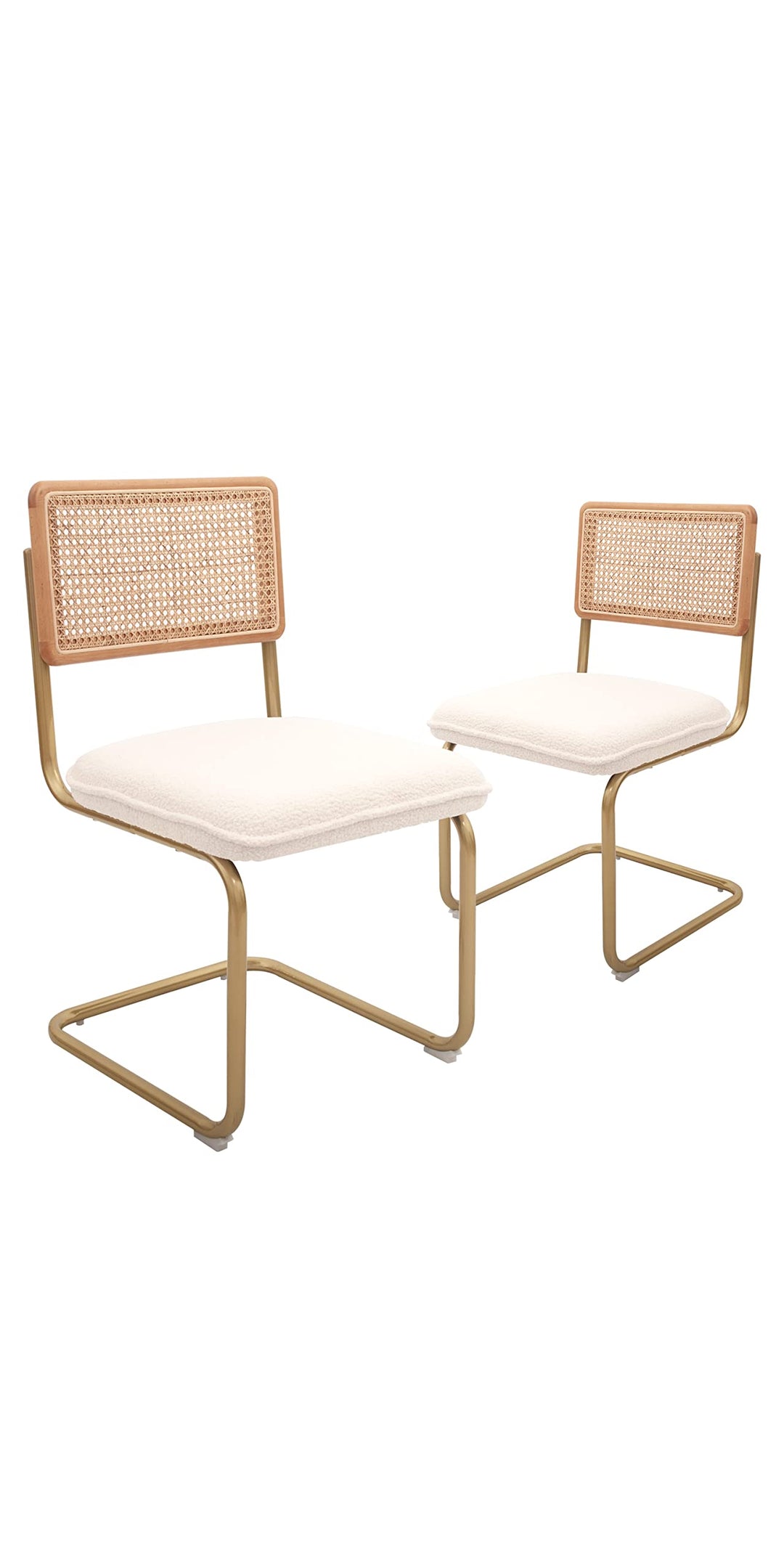 CangLong Mid-Century Modern Rattan Chairs Upholstered Fleece Seat Armless Chairs White