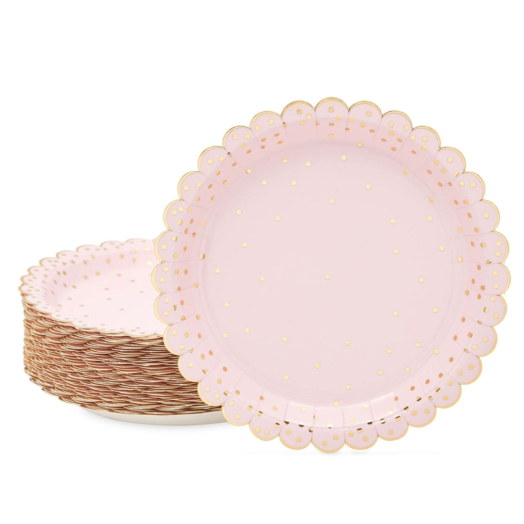 Scalloped Polka Dot Paper Plates Rose Gold 30th Birthday Decorations for Her