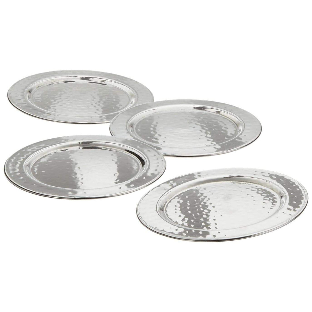 Hammered 4-inch Round Coasters (Set of 4) Silver Metal Stainless Steel