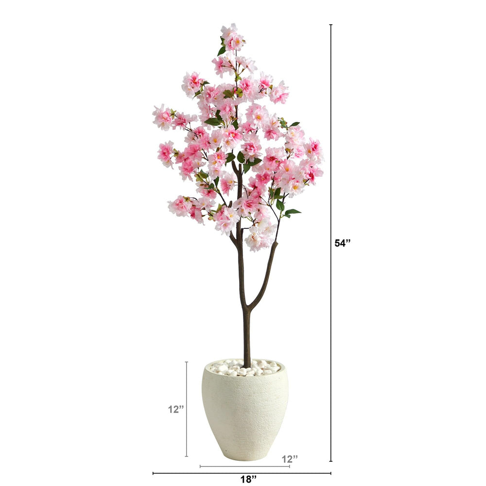 4.5' Cherry Blossom Artificial Tree in White Planter 13" - Diamond Home USA