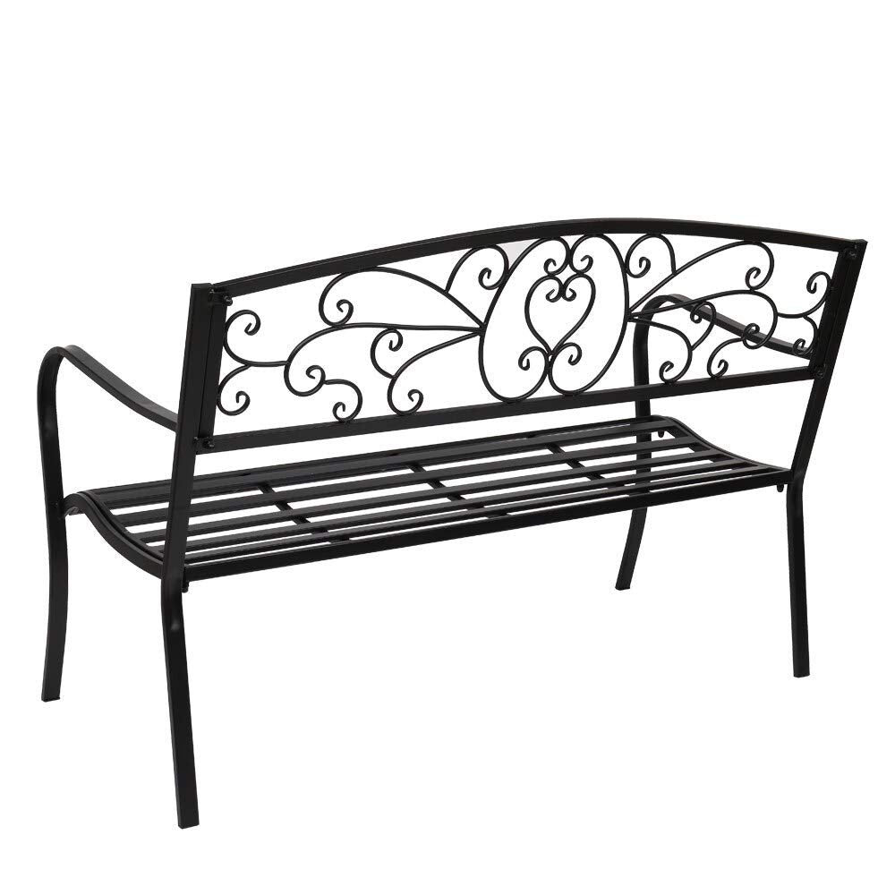 51" Patio Park Garden Outdoor Bench Porch Chair Deck Iron Frame Black Modern - Diamond Home USA