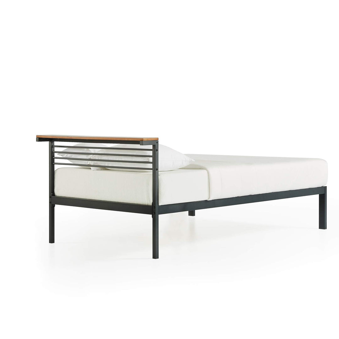 Mellow HYLLE Metal Platform Bed with Headboard Shelf Solid Pine Wood Easy Twin