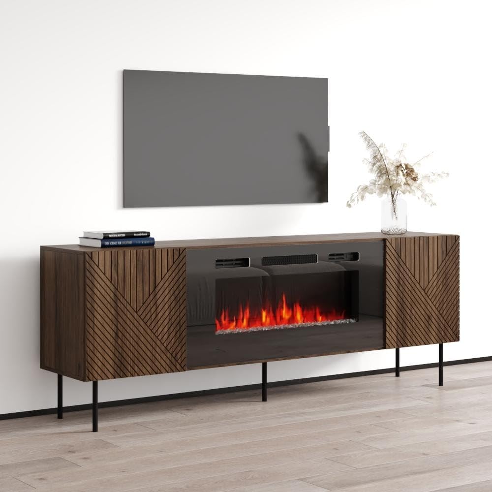 Art Fireplace Tv Stand Brown Mid-Century Modern Contemporary MDF Matte - Diamond Home USA